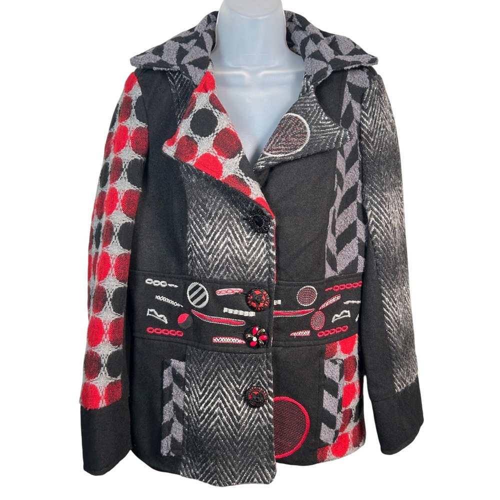 Mirror Image Patchwork Jacket Sz Medium Red Black… - image 1